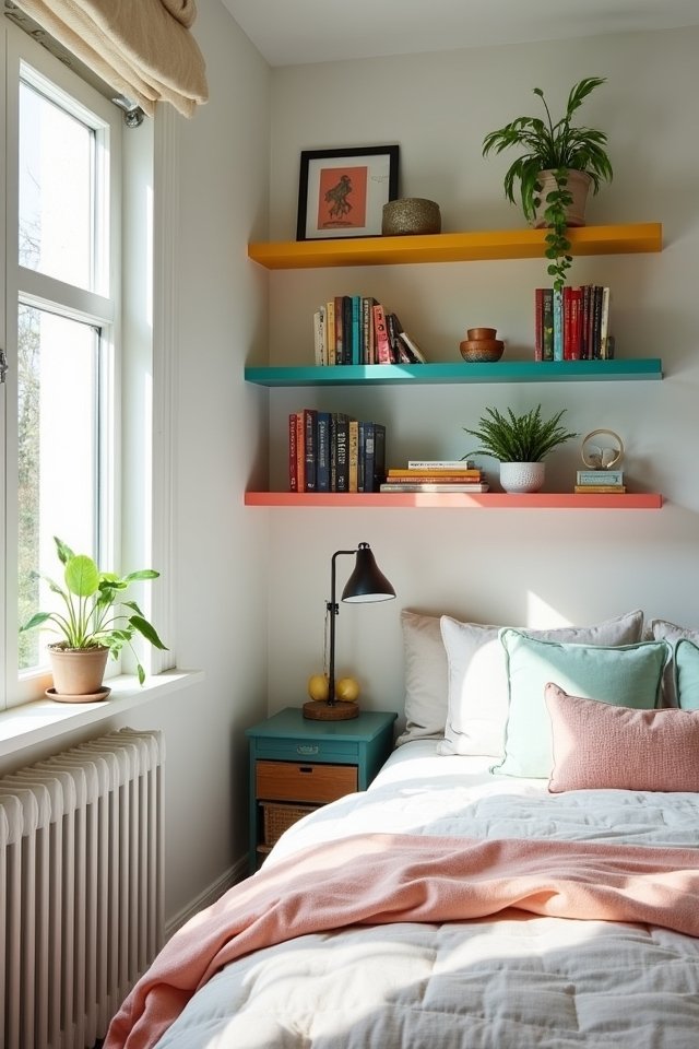 colorful whimsical floating shelves