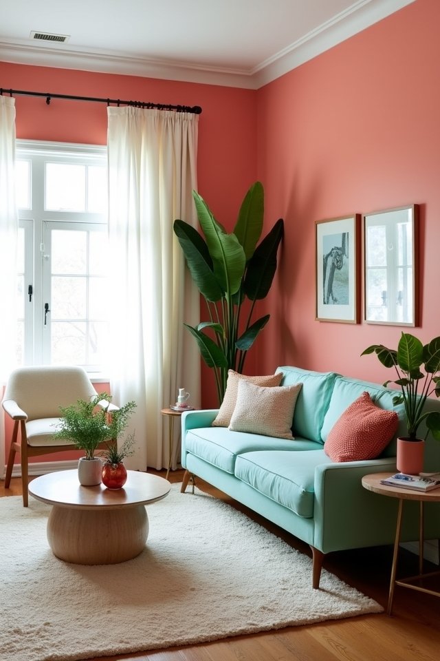 coral pink and cool mint