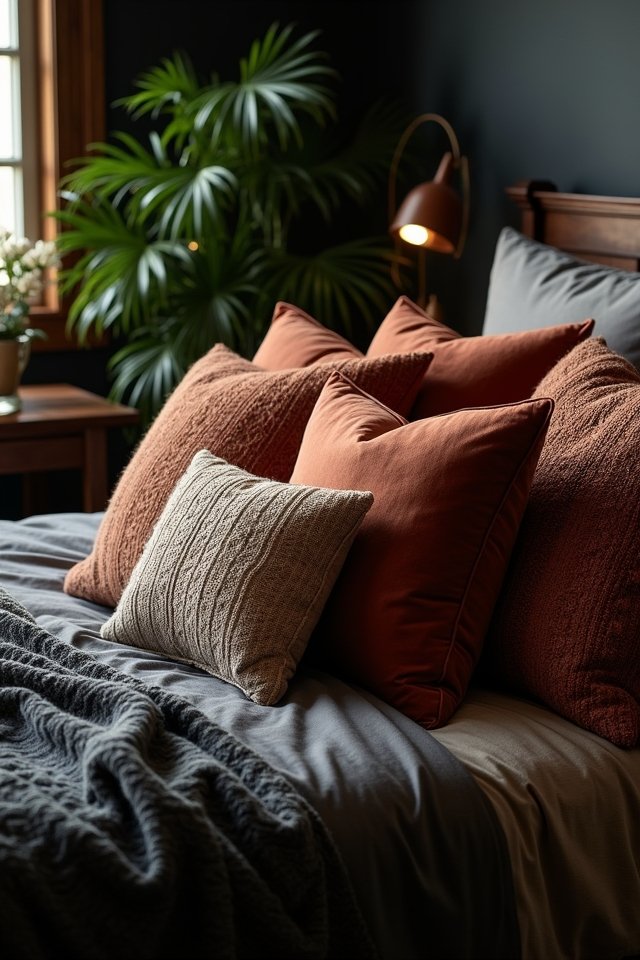 cozy accent pillows layering