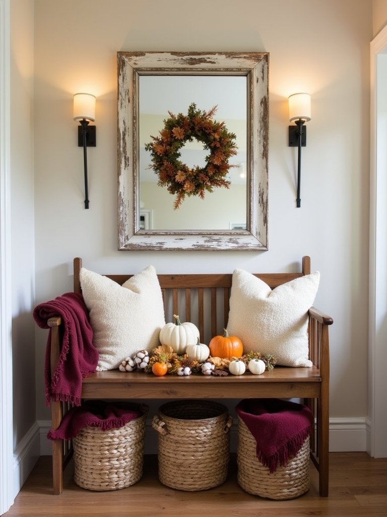 cozy autumn entryway bench