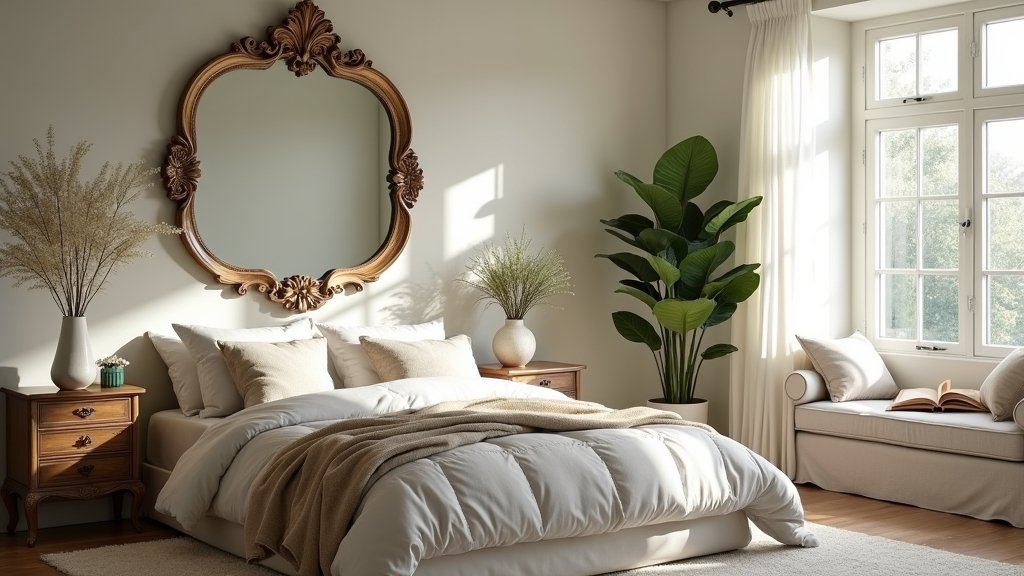 cozy bedroom mirror decor