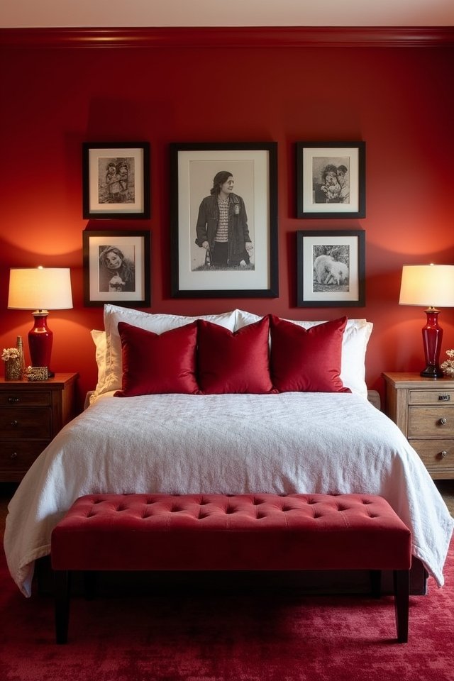 cozy bedroom red accents
