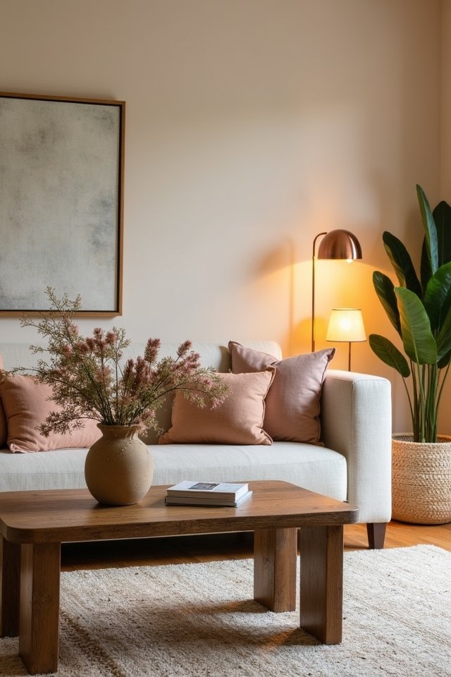 cozy beige living room accents