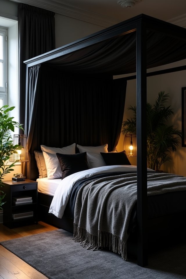 cozy black canopy bed