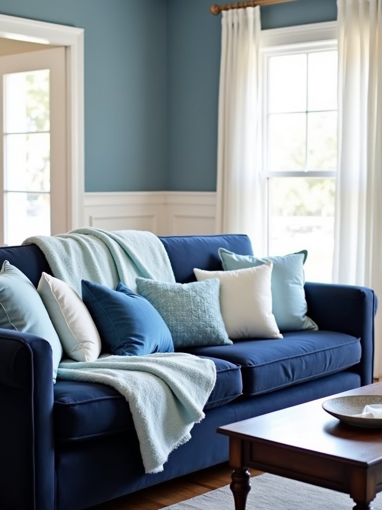 cozy blue throws layered