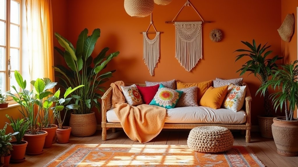 cozy boho orange bedrooms