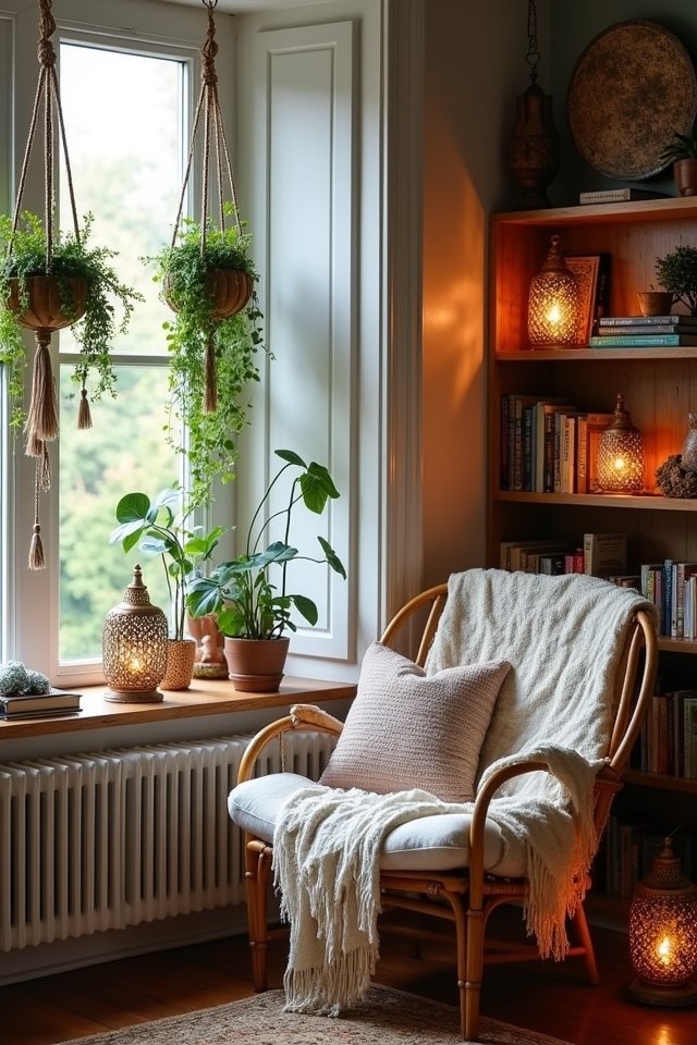 cozy boho reading nook