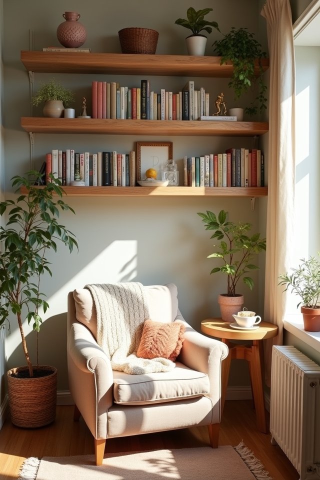 cozy bookshelf reading nook