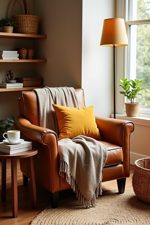 cozy brown reading nook