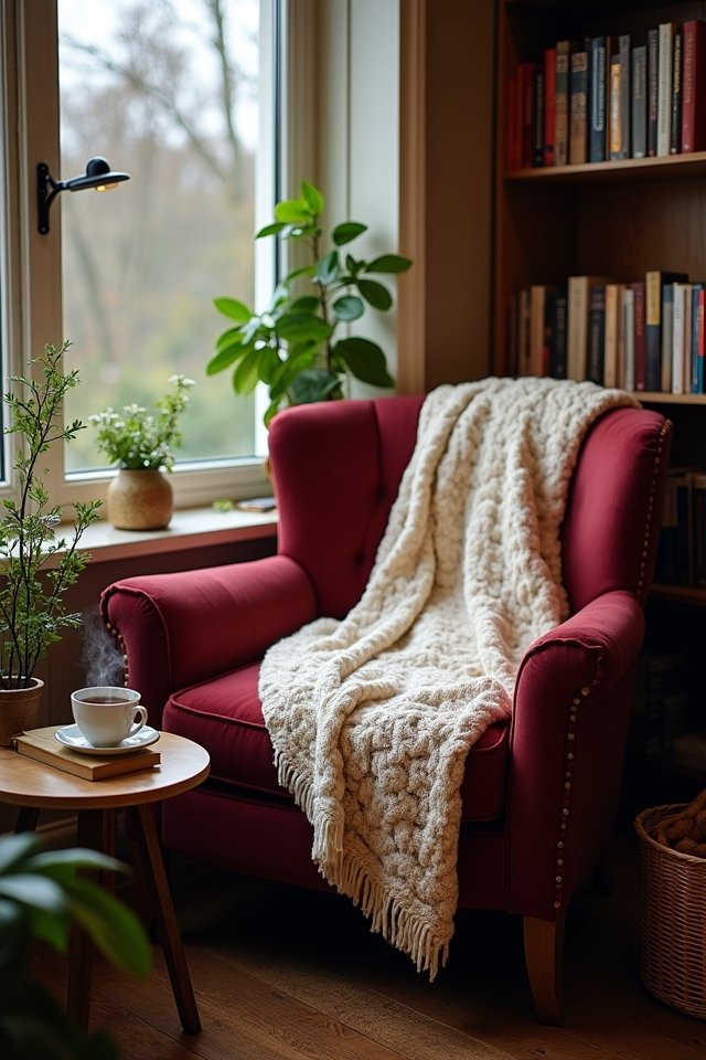 cozy burgundy reading nook