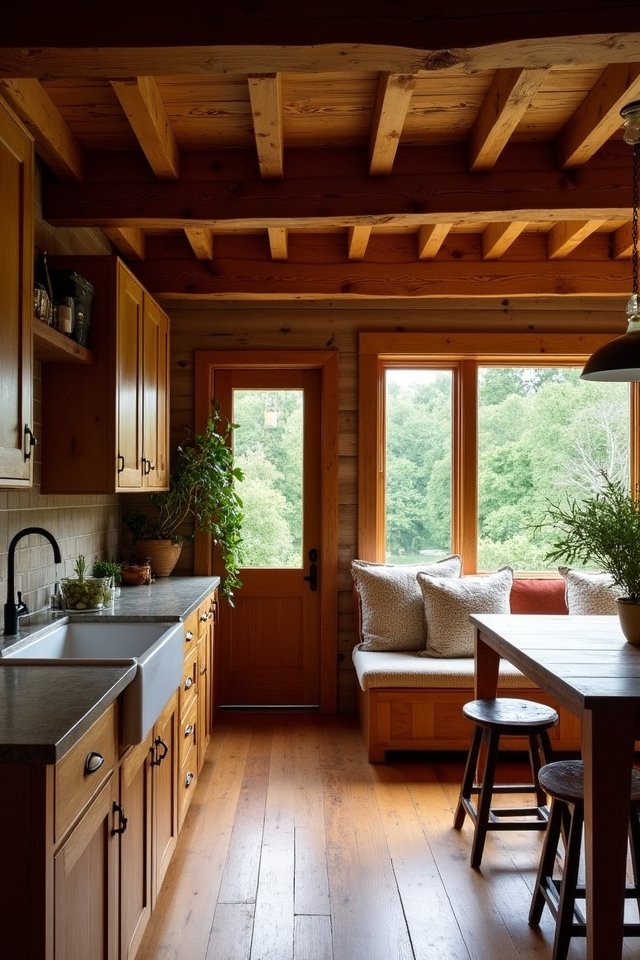 cozy cabin wood beams