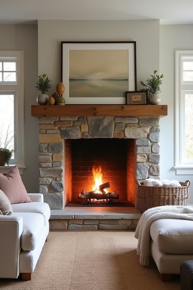 cozy classic wood burning fireplace