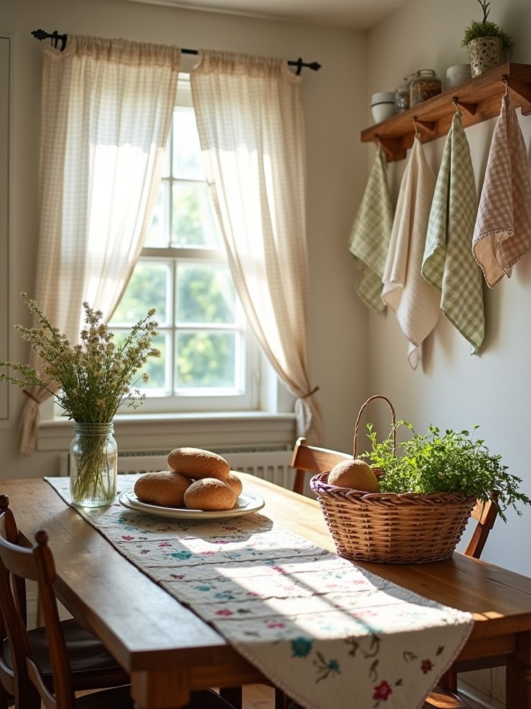 cozy cottage inspired kitchen textiles