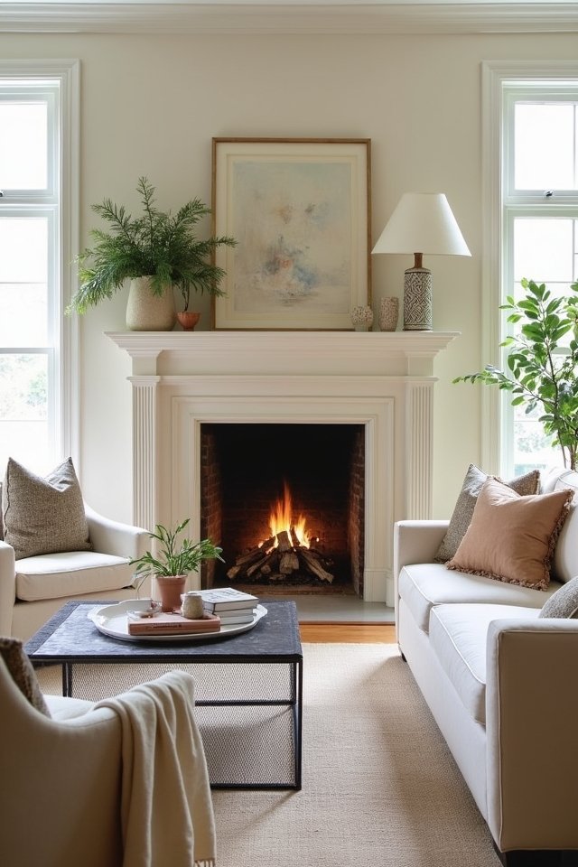 cozy cream fireplace charm