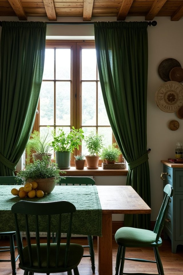 cozy dark green textiles