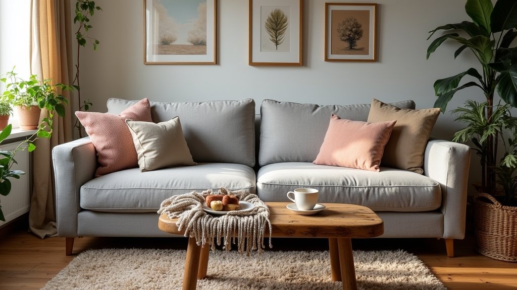 cozy decor for gray couch