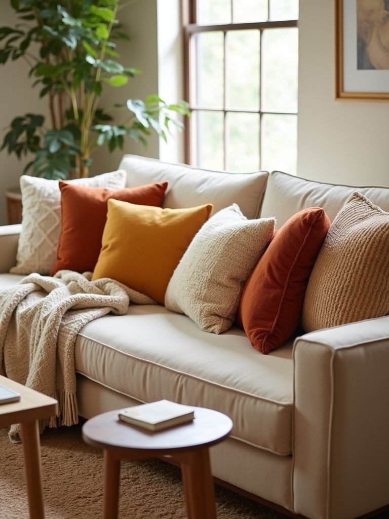 cozy decorative pillow layering