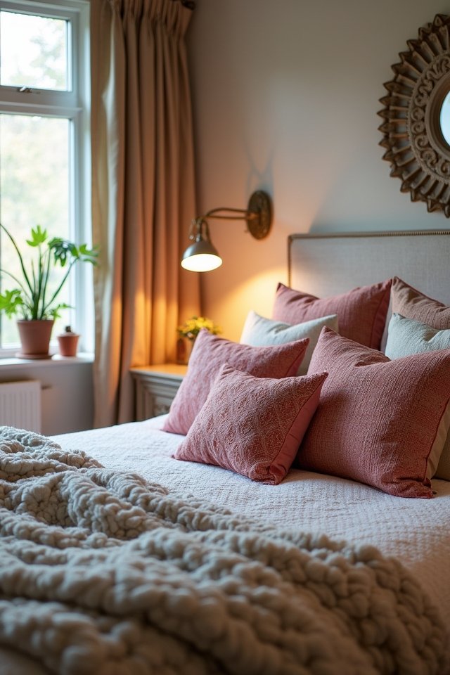 cozy decorative pillows and throws