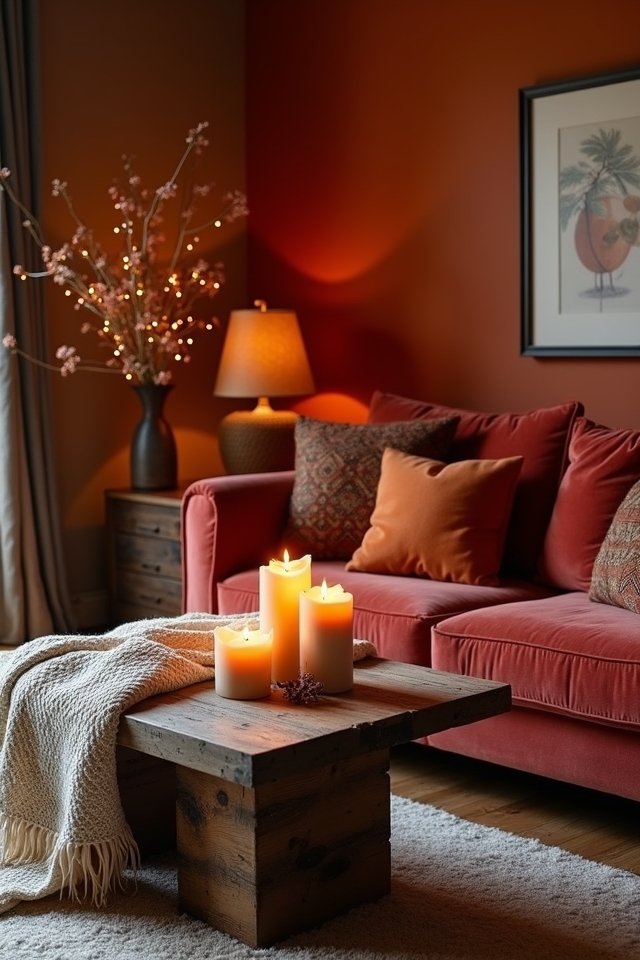 cozy deep red orange upholstery