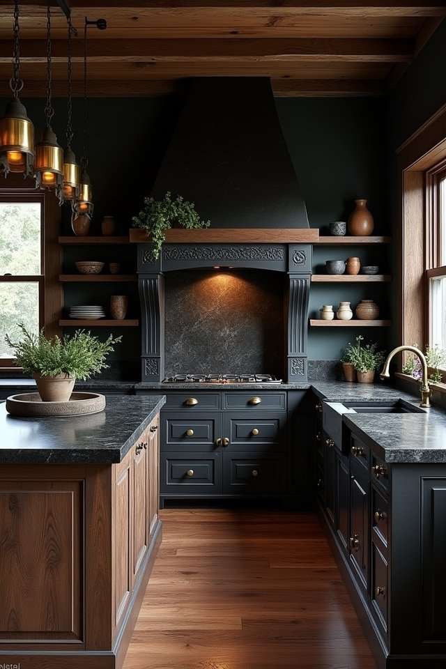 cozy dramatic dark cabinetry