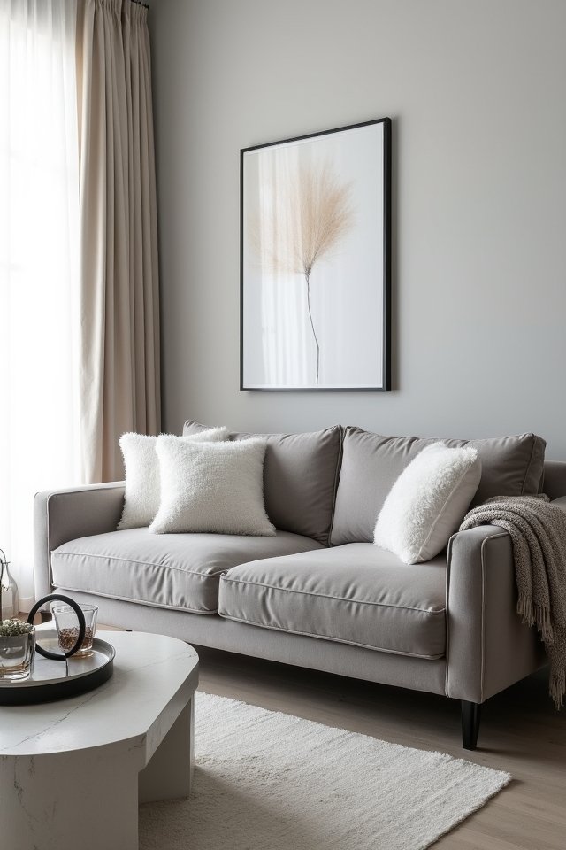 cozy elegant grey sofa