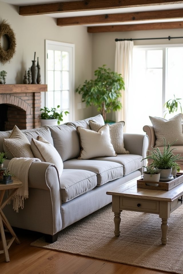 cozy farmhouse grey sofa