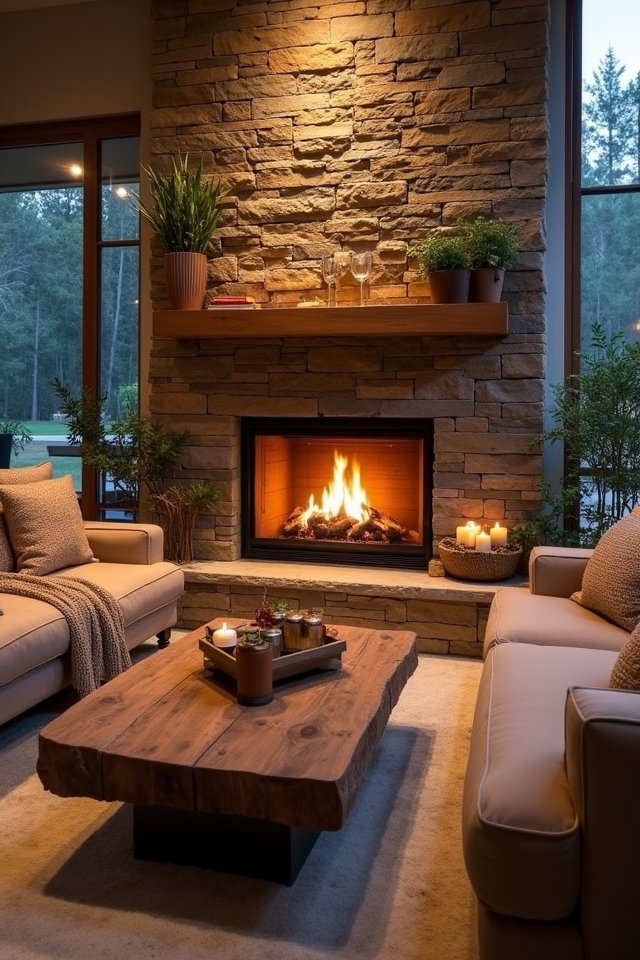 cozy fireplace and fire pit