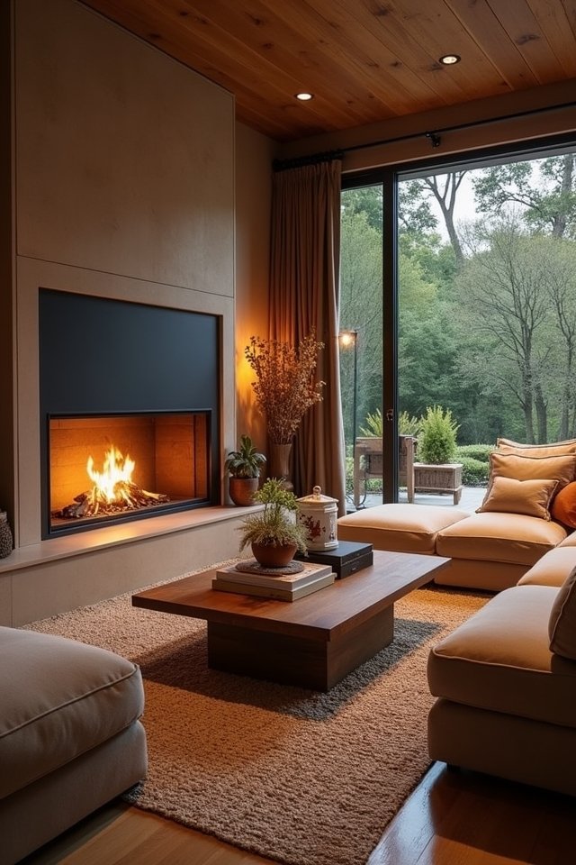 cozy fireplace and fire pit