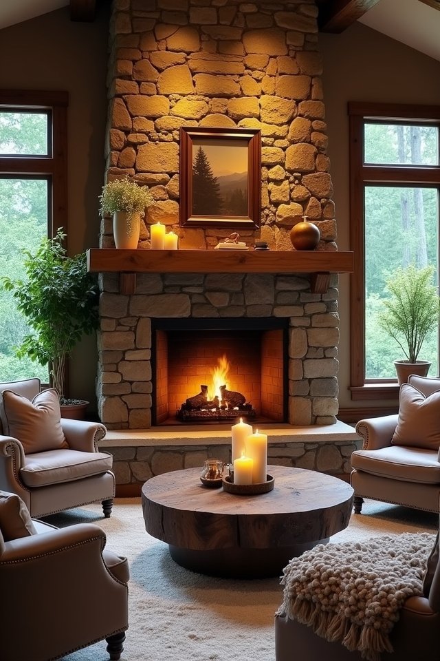 cozy fireplace conversation starter