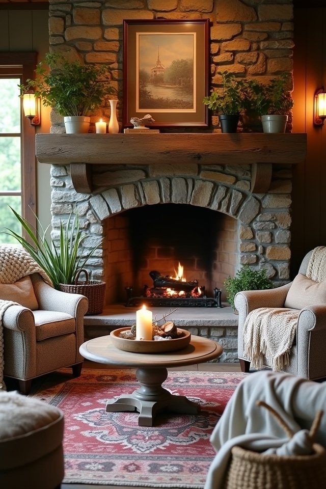 cozy fireplace gathering space