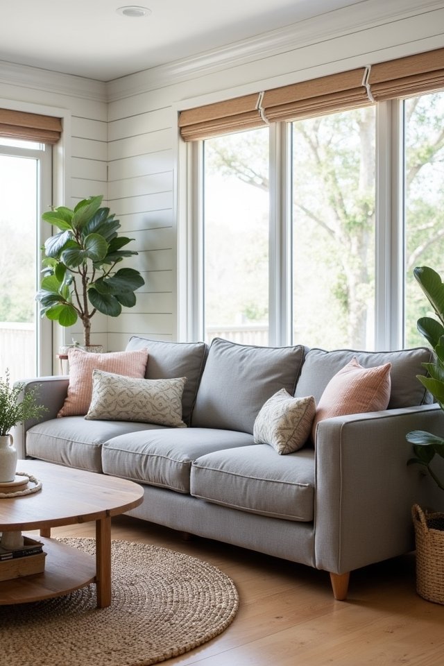 cozy gray farmhouse living room