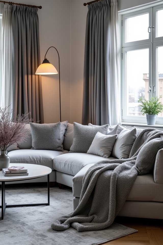 cozy gray textiles enhance comfort