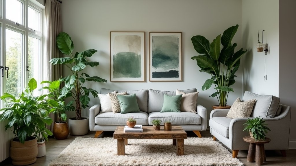 cozy green and grey decor