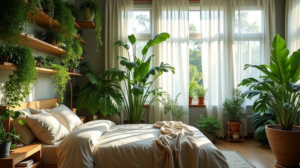 cozy green bedroom plants