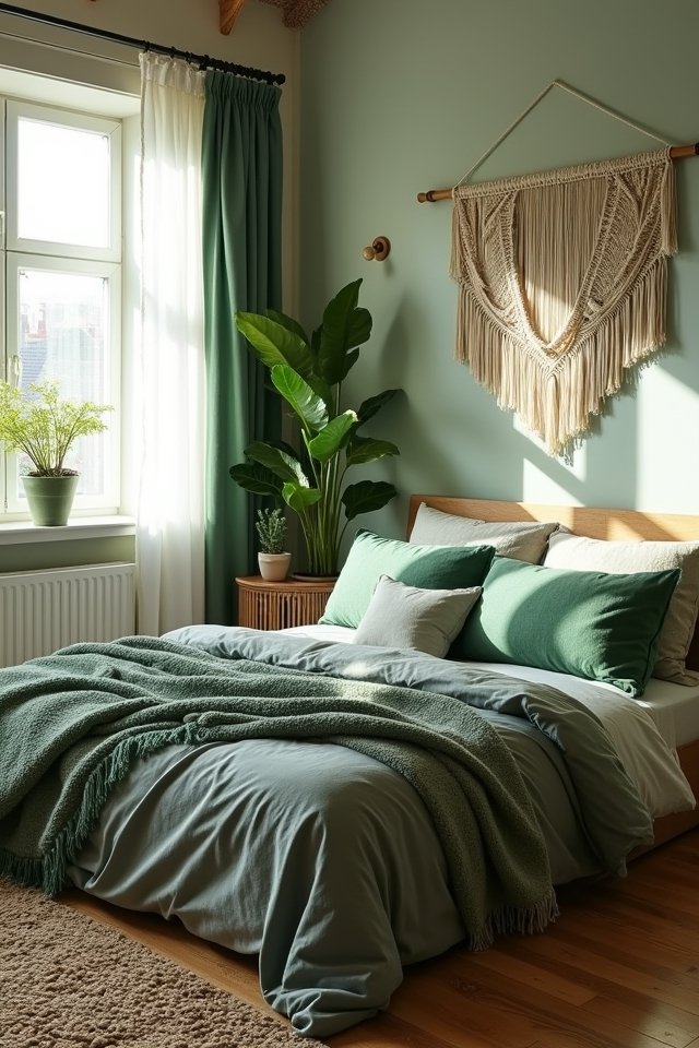 cozy green grey bohemian retreat