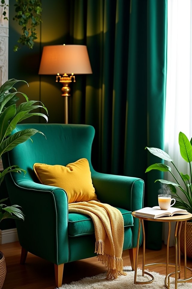 cozy green reading nook