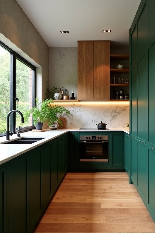 cozy green wood kitchen