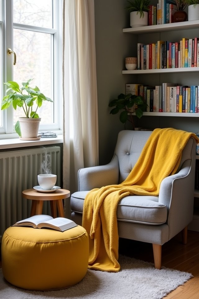 cozy grey and yellow nook