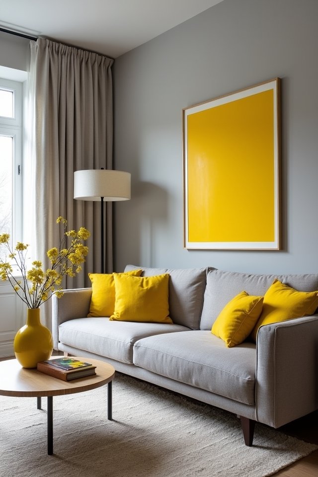 cozy grey with vibrant yellow