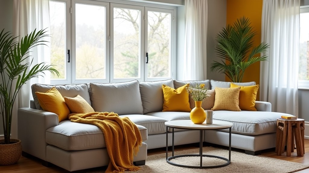 cozy grey yellow living room