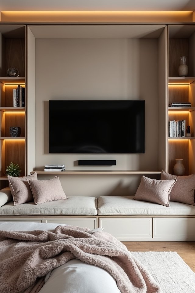cozy integrated tv nook
