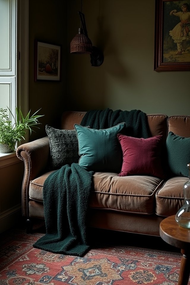cozy layered dark textiles