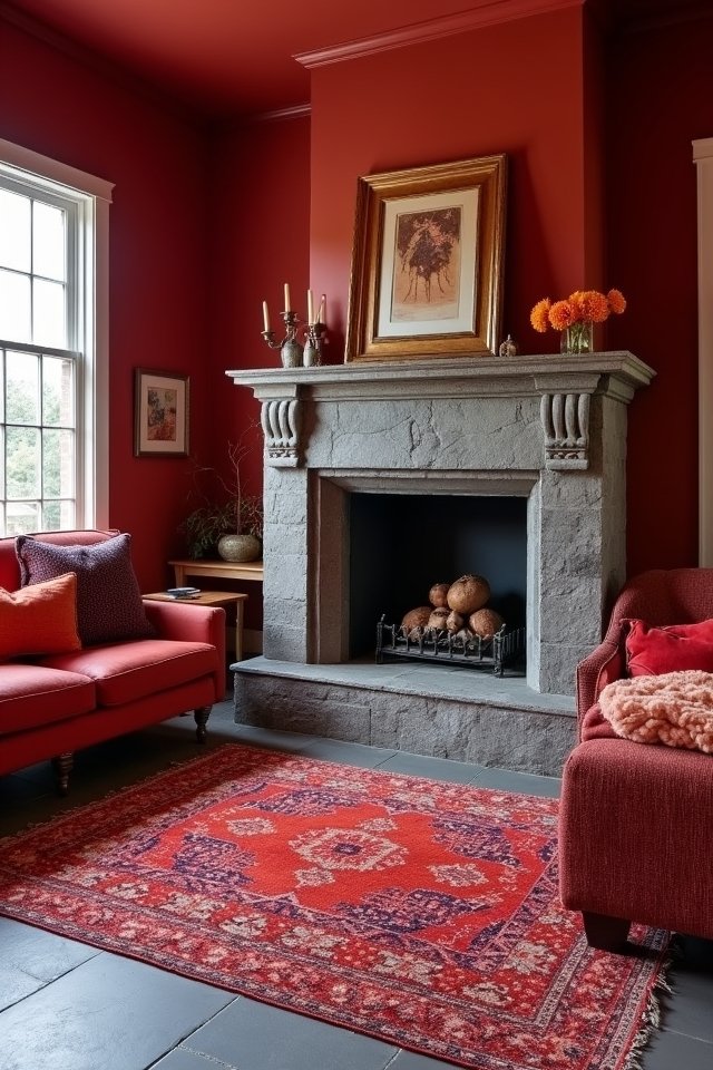 cozy layered red rugs