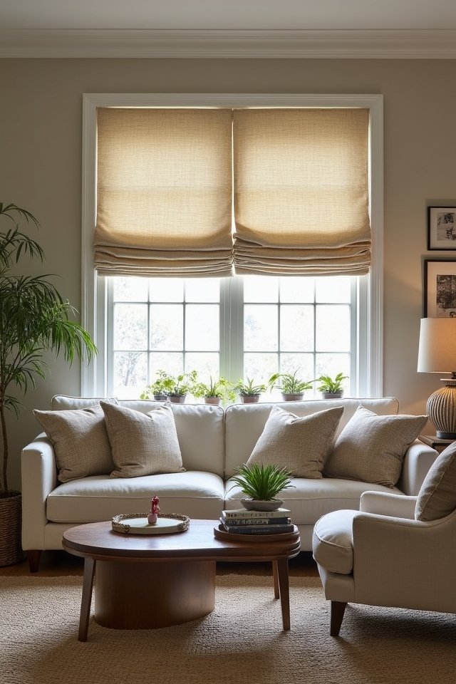 cozy layered roman blinds