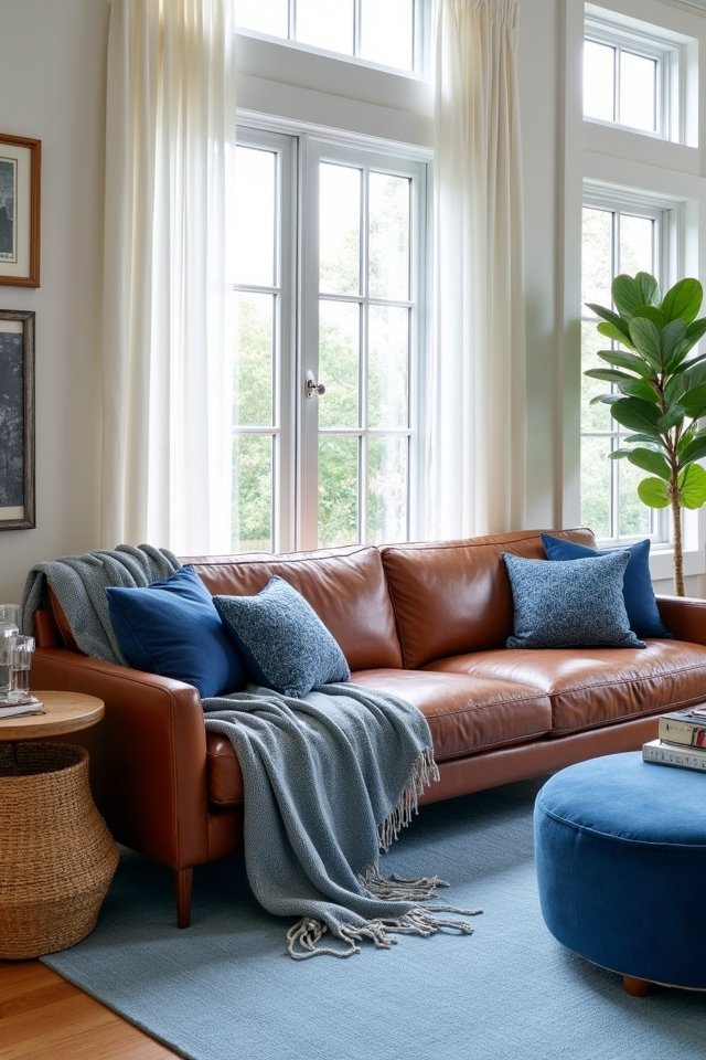cozy leather and blue textures