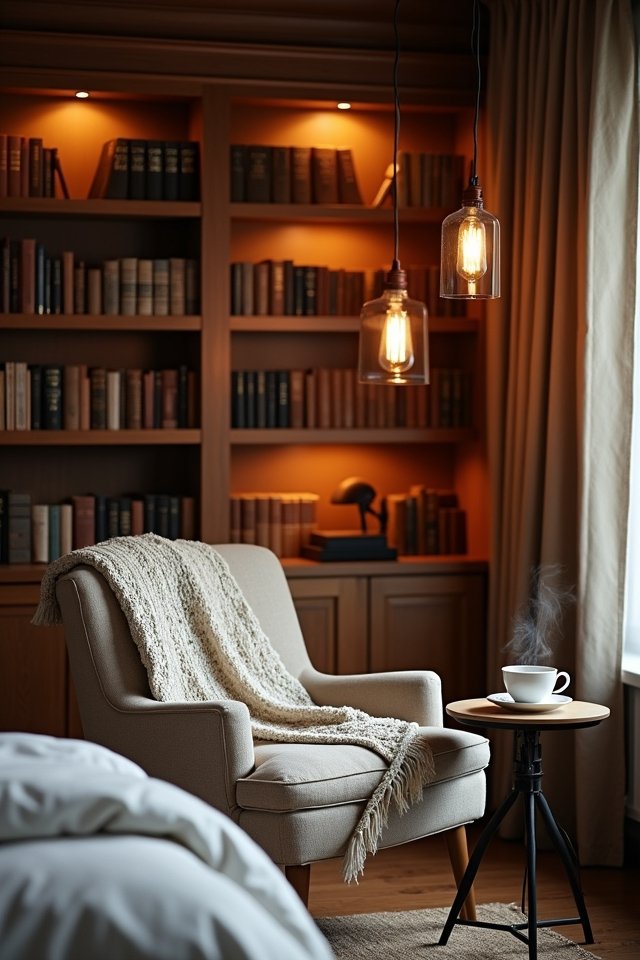 cozy library bedroom lighting