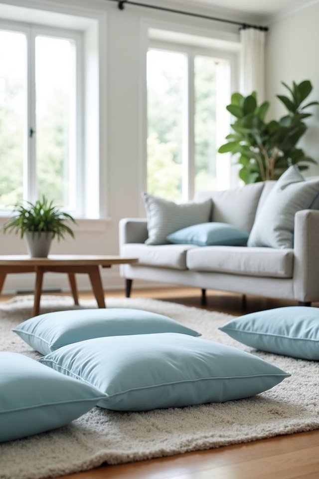 cozy light blue cushions