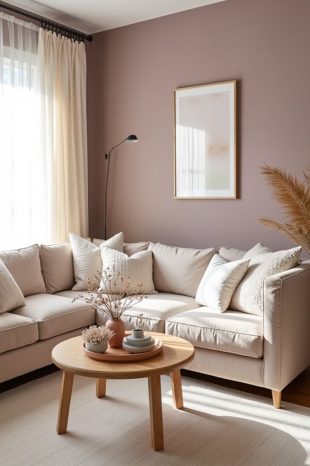 cozy mauve and ivory accents