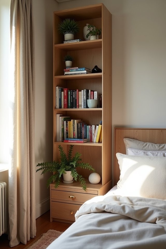 cozy narrow bookshelf decor