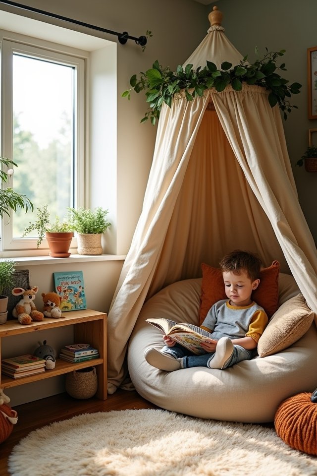 cozy nature inspired reading nook